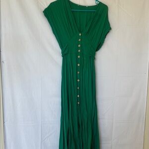 American Vintage Green Maxi Dress with Buttons